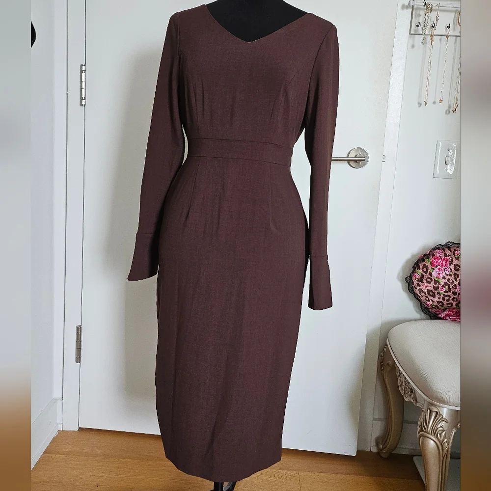 Rienda Japan Onee Gyaru Fitted Brown Dress Back Buttons And Pleated Panel - Picture 16 of 16